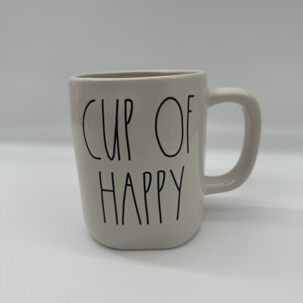 Rae Dunn CUP OF HAPPY LL Artisan Collection White Ceramic Coffee Cup Mug Magenta